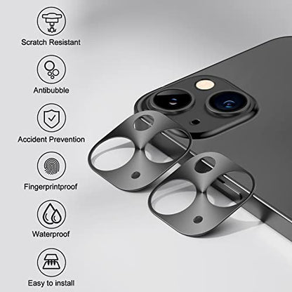 For iPhone Camera Lens Protector - [2 Pack] Premium Aluminum Alloy Back Rear Camera Lens Screen Cover Case Shield (Black- iPhone 13/13 Mini) - color: Black- iPhone 13/13 Mini