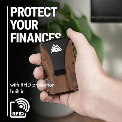 Mountain Voyage Co Minimalist Wallet for Men - Slim RFID, Scratch Resistant, Natural Walnut Wood Credit Card Holder & Money Clip, Easily Removable Money & Cards, Mens Wallets - color: Walnut Wood