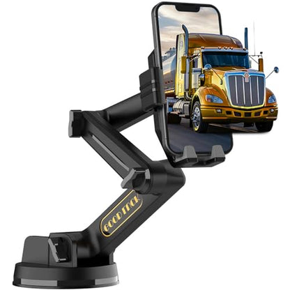Topsolar Phone Mount for Truck Phone Holder for Truck - Heavy Duty Super Suction Cup, Mobile Device Holder Dashboard Window 16.9 inch Long Arm & Stable, iPhone & Samsung Compatible, Semi Trucker