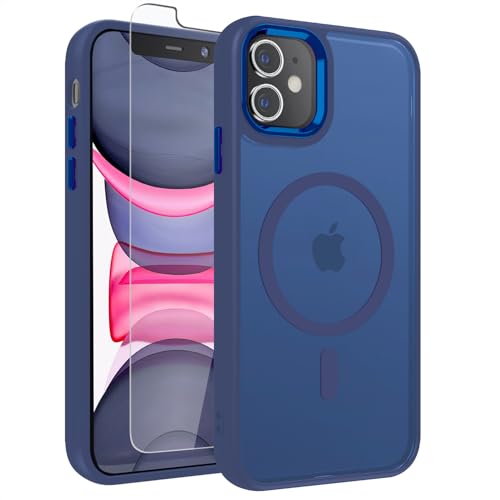 WRJ Case for iPhone 11, Magnetic Translucent Phone Case for Women Men [Compatible with Magsafe] Slim Anti-Fingerprints Shockproof Protective Cover with Screen Protector 6.1 Inch-Blue - color: Blue, size: For Iphone 11 6.1 Inch