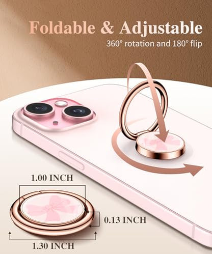 GVIEWIN Marble Cell Phone Ring Holder, Metal Kickstand Grip 360° Rotation - color: Bow Tie/Pink