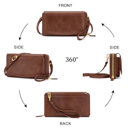 Peacocktion Womens Crossbody Wristlet Wallets with Cell Phone Pocket RFID Vegan Leather Cross Body Purses Travel - color: 03-chocolate Brown