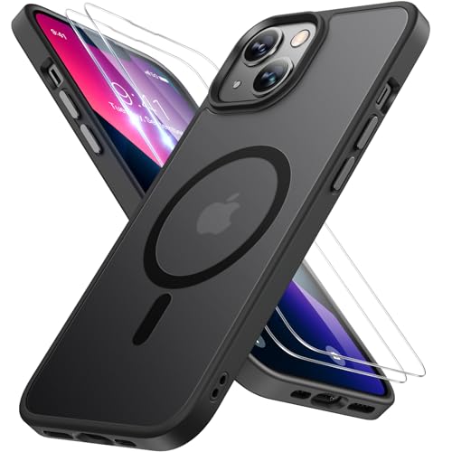 Miracase Magnetic for iPhone 13 Case 6.1 inch (Compatible with MagSafe)（with 2X Screen Protectors） Military-Grade Protection, Anti-Fingerprint Translucent Matte Phone Case Cover, Black - color: Black, size: iPhone 13