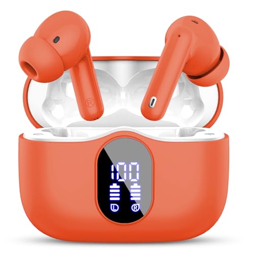 Wireless Earbuds, Bluetooth 5.4 Headphones Bass Stereo/Clear Calls, Orange - color: Orange