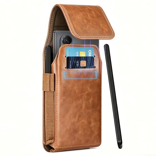 NINKI Leather Holster for Samsung Galaxy Z Fold 8 Ultra / 7/6 / 5 4 3 2 Belt Clip Case with Stylus & S Pen Holder & Card Slot,Carrying Pocket Cover for Samsung Z Fold 8 Ultra Phone Pouch Mens, Brown - color: Brown