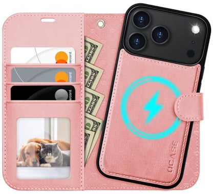 OCASE for iPhone 17 Pro Detachable Wallet Case with Card Holder, 2 in 1 PU Leather Flip Folio with RFID Blocking Stand Wrist Strap Shockproof Phone Cover 6.3 Inch 2025, Light Pink - color: Light Pink, size: iPhone 17 Pro
