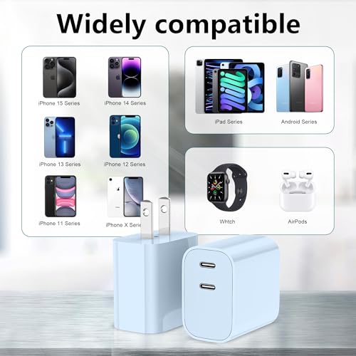 USB C Charger Block 3 Pack, Dual Port 20W Fast Wall Plug(Light Blue) - color: Light Blue