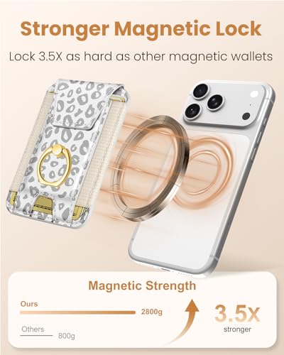 Shorogyt Compatible with Magsafe Wallet with Ring Grip Magnetic Card Holder - Cute Phone Wallets with Stand for iPhone 17/16/15/14/13/12 Series for Women Girls Gray Leopard Design, Fit 7 Cards - color: Gray Leopard