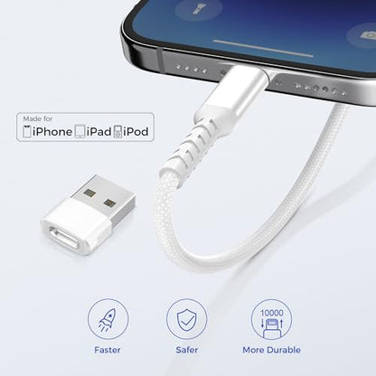 Basesailor USB C to Lightning Charger Cable 10FT with USB A Adapter - color: White, size: 10FT/3M