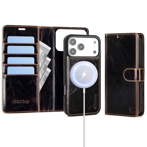 Shieldtop Compatible with MagSafe iPhone 17 Pro Wallet Case,(Coffee) | 2 in 1 Detachable Magnetic,Credit Card Holder Slots,RFID Blocking,PU Leather,Kickstand,Flip Folio Phone Cover for Men & Women - color: Coffee-U1, size: iPhone 17 Pro - 6.3"