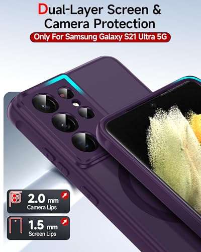 LeYi for S21-Ultra Phone Case: MagSafe Fit & Slim Frosted Translucent | Samsung Galaxy S21 Ultra Case Military-Grade Protection Soft-Touch Funda para Samsung Galaxy S 21Ultra5G Cellphone, Purple - color: Purple, size: Galaxy S21 Ultra (6.8 Inch)