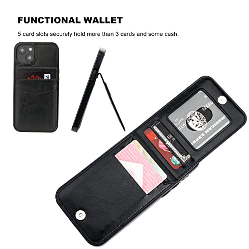 KIHUWEY for iPhone 14 Wallet Case Card Holder Kickstand, Black - color: Black