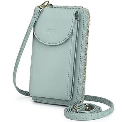 S-ZONE Small Crossbody Bags for Women Phone Purse RFID Blocking Wallet | Card Slots, Vegan Leather, Anti-theft, Multi Pockets, Detachable Adjustable Strap, Travel Eveyday Outing - color: Light Green