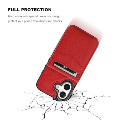 KIHUWEY for iPhone 17 Wallet Case Card Holder Kickstand, Lichee Red | Credit Card Slots, PU Leather, Magnetic Clasp, Flip Heavy Duty Protection Cover for Men and Women - color: Lichee Red
