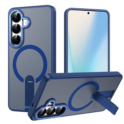 for Samsung Galaxy-S26 Case [𝗡𝗼𝘁 𝗙𝗶𝘁 𝗦𝟮𝟲 𝗣𝗹𝘂𝘀]: Strong Magnetic Compatible with MagSafe, Metal Kickstand, Rugged Protection, Slim Fit & Matte Translucent Case for S26, Navy Blue - color: Navy Blue, size: Galaxy S26 6.3"