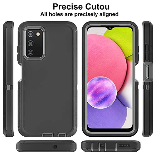 for Samsung Galaxy A03S Phone Case, Galaxy A03S Phone Case with 2 Pcs Nano Explosion-Proof Film, 3 in 1 Full Body Shockproof Heavy Duty Case for Samsung A03S (Black/Grey)