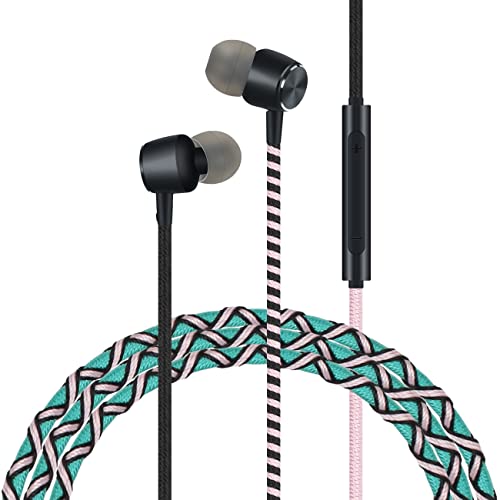3.5 Jack Wired Earphones Teens Braided Headphones - Tangle Free Earbuds with Microphone High Definition in-Ear Sports Headset for Cellphones Laptop (Green) - color: Green