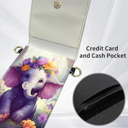 for Women Cell Phone Purse,with Touchscreen Cell Phone Purse,PU Leather Shoulder Bag Waterproof Phone Wallet Case with Clear Touch Screen Window up to 6.7 inch Smartphone, - color: Cute Elephant and Flowers-238