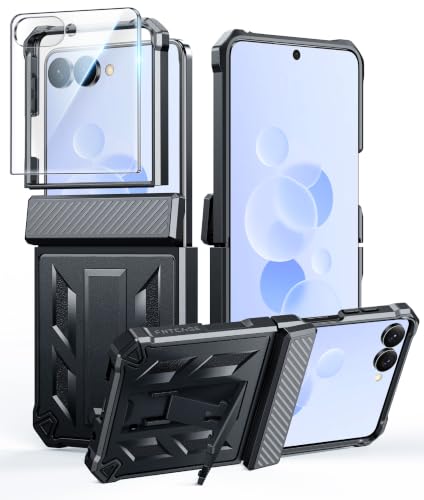 FNTCASE for Samsung Galaxy Z Flip 8 Case with Built-in Kicktand Black | Hinge Protection, Screen Protector, 20FT Military Grade Drop Proof Heavy Duty Rugged Shockproof Protective Sturdy Phone Cover - color: Black, size: for Galaxy Z Flip 8 6.9 inch