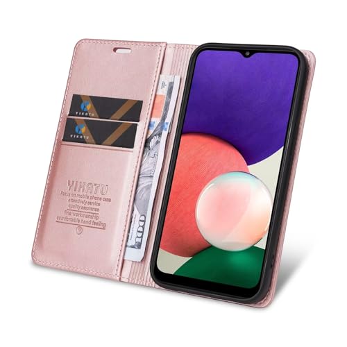 Compatible with Samsung Galaxy A22 Wallet Case PU Leather Flip Folio Case with Card Holder Magnetic Closure Shockproof Protective Phone Cover Rose Gold - color: Rose Gold, size: Samsung A22