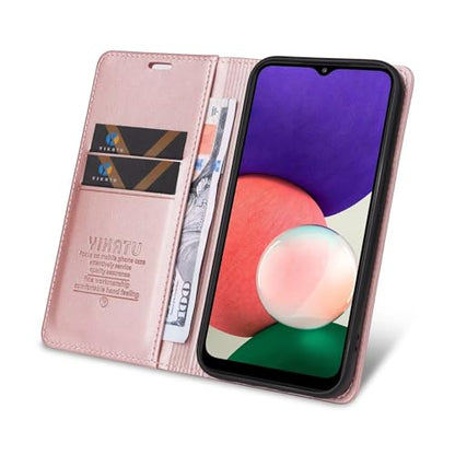 Compatible with Samsung Galaxy A22 Wallet Case PU Leather Flip Folio Case with Card Holder Magnetic Closure Shockproof Protective Phone Cover Rose Gold - color: Rose Gold, size: Samsung A22