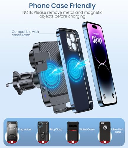 Wireless Car Charger 15W Fast Charging Dash Windshield Vent Car Mount - color: Light Black with qc 3.0