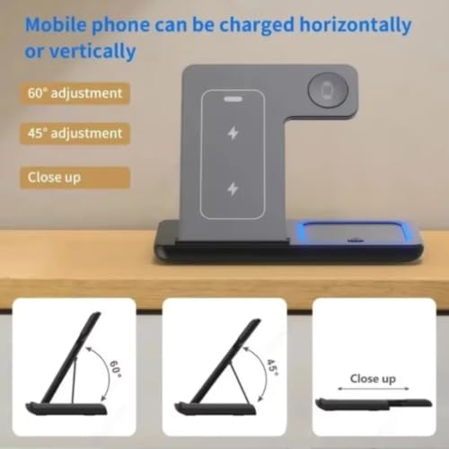 Dual Coil 3 in 1 Wireless Charger Stand Stable Charging No Interruption 15W Fast Charge for iPhone Apple Watch AirPods (Black)