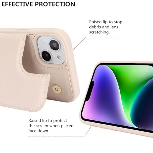 iCoverCase Compatible with iPhone 14 Plus Phone Case with Card Holder, Wallet Case for Women Men RFID Blocking PU Leather Protective Case 6.7 Inch (Beige) - color: Beige