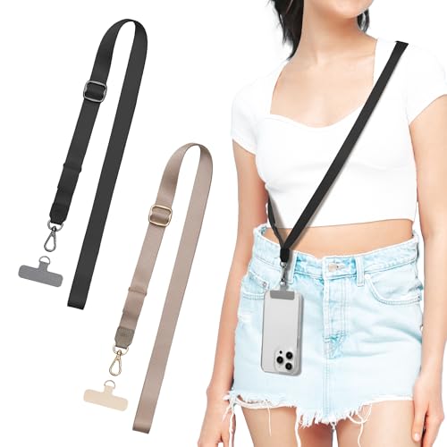 EKAX-Adjustable Anti-Theft Phone Lanyard Crossbody and Neck Strap with 2 Tether Tabs, Hands-Free Strap for Wallet, Keys, - color: Beige&black