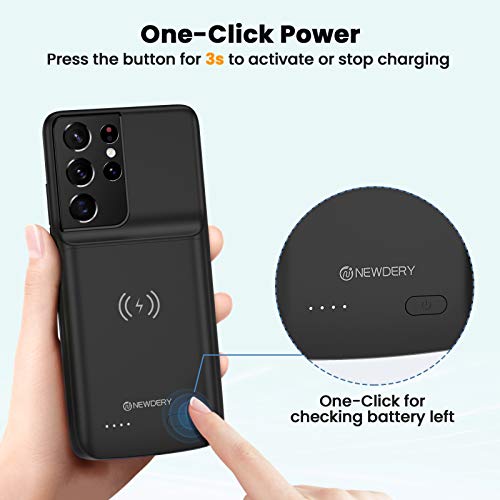 NEWDERY Battery Case for Samsung Galaxy S21 Ultra 6.8" | Slim 4700mAh Charger Case, Qi Wireless Charging, LED indicators,Rechargeable Extended Battery Pack