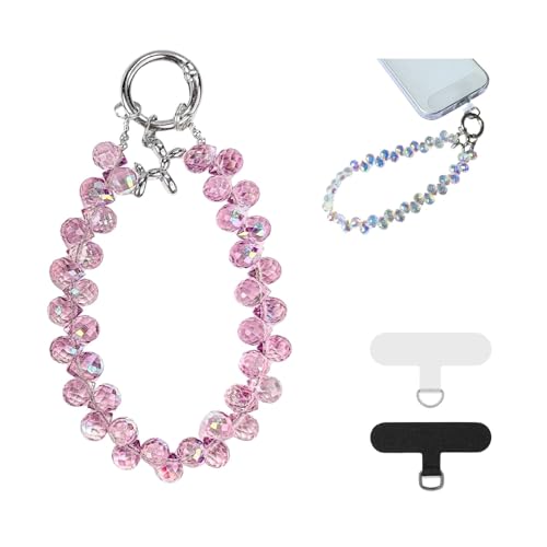 Pink Pure Shine Crystal Original Design Phone Charm with 2 Tether Tabs – Stylish, Durable, and Hands-Free Phone Chain – Compatible with iPhone, Samsung, Pixel & More - color: 05 Pink Pure Shine Crystal