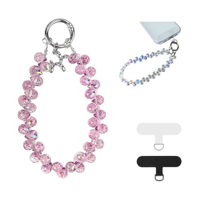 Pink Pure Shine Crystal Original Design Phone Charm with 2 Tether Tabs – Stylish, Durable, and Hands-Free Phone Chain – Compatible with iPhone, Samsung, Pixel & More - color: 05 Pink Pure Shine Crystal