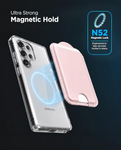 ENCASED Magnetic Wallet for Samsung Phones (Compatible with MagSafe) Premium PU leather Slim Card Holder Designed for Galaxy S25, S25 Plus, S25 Ultra (Pink) - color: Pink