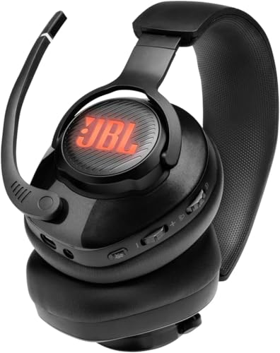 JBL Quantum 400 - Wired over-ear gaming headset with game-chat balance dial, JBL QuantumSURROUND and DTS, Voice focus directional flip-up mic and memory foam ear cushions (Black) - size: One Size