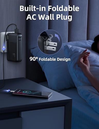 RORRY Portable Charger 3 in 1 with Wall Plug 10000mAh Power Bank for iPhone - color: Black