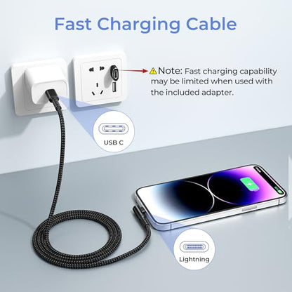 Basesailor iPhone 14 13 Charger Cable Right Angle 6.6FT with USB A Adapter - color: Black, size: 6.6FT/2M