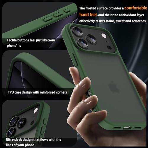 for iPhone 17 pro Case Translucent Matte Phone Cover, [10 FT Military Grade Drop Protection] Slim Durable Shockproof Protective Bumper (Green, iPhone 17 pro) - color: Green, size: iPhone 17 pro