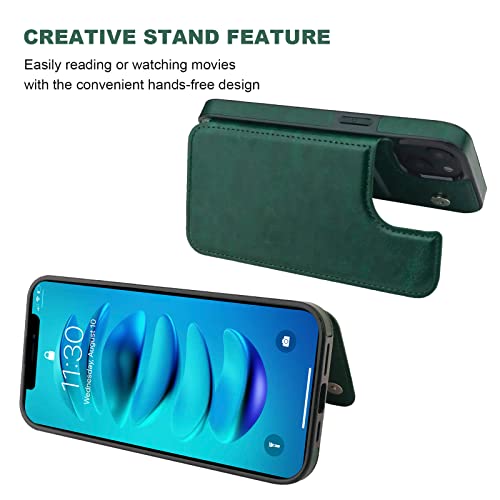 ONETOP for iPhone 14 Plus Wallet Case with Credit Card Holder,Green | Kickstand,ID/Cash Holder,Case Wallet with Card Slots,Double Magnetic Clasp,Durable PU Leather Shockproof Cover for Women Men - color: Green