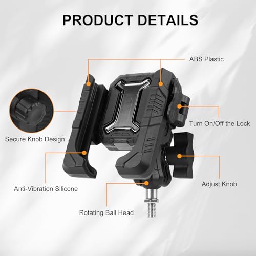 Motorcycle Bike Phone Mount with Vibration Dampener,360°Adjustable Dual Ball Head & Anti-Shock Handlebar Holder for Bicycle Scooter ATV Fit For (5.4-7.2")iPhone 16/15/14/13 Pro Max,M8x1.25, 75024 - size: Phone Holder M8