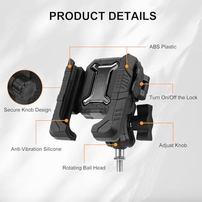 Motorcycle Bike Phone Mount with Vibration Dampener,360°Adjustable Dual Ball Head & Anti-Shock Handlebar Holder for Bicycle Scooter ATV Fit For (5.4-7.2")iPhone 16/15/14/13 Pro Max,M8x1.25, 75024 - size: Phone Holder M8