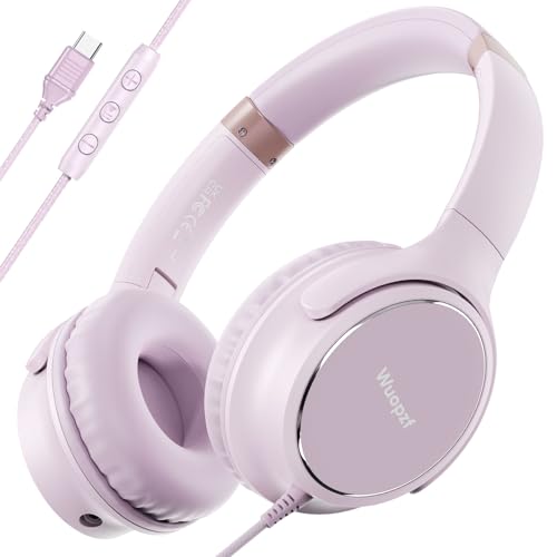 USB C Wired Over-Ear Headphones with Microphone - color: Pink