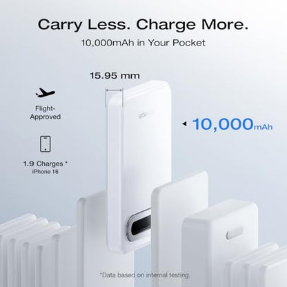 EF ECOFLOW Rapid Mag Power Bank, Qi2 Certified 15W Ultra-Fast MagSafe-Compatible Portable Charger, 10,000mAh Magnetic Power Charger with Foldable Stand, for iPhone 17/16/15. - color: White