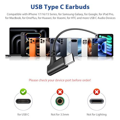 APETOO USB C Headphones Magnetic Wired Earbuds iPhone 18 Pro 17 16 15 Black - color: Black