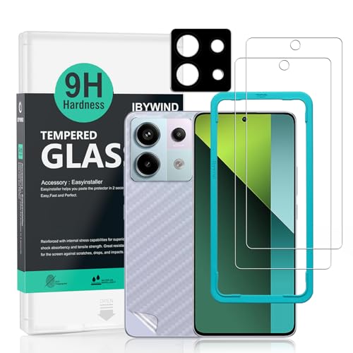 Ibywind 2 Pack Screen Protector For Xiaomi Redmi Note 13 Pro 5G/Poco X6 5G 6.67",9H Hardness Tempered Glass,With 1Pc Camera Lens Protector,1Pc Back Carbon Fiber Film - size: Note 13 Pro/Poco X6 5G