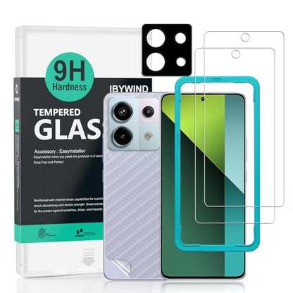 Ibywind 2 Pack Screen Protector For Xiaomi Redmi Note 13 Pro 5G/Poco X6 5G 6.67",9H Hardness Tempered Glass,With 1Pc Camera Lens Protector,1Pc Back Carbon Fiber Film - size: Note 13 Pro/Poco X6 5G
