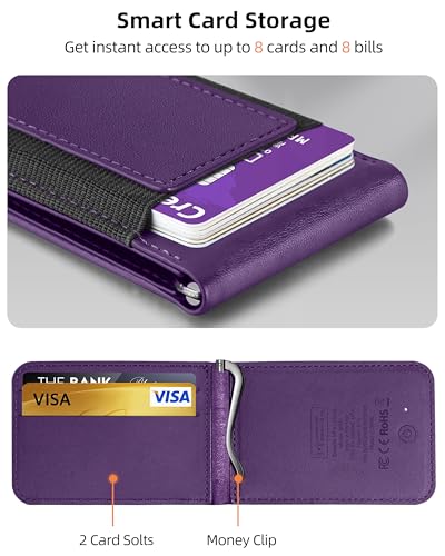 MagSafe Wallet with Apple Find My, Magnetic Phone Wallet with Money Clip - color: Purple