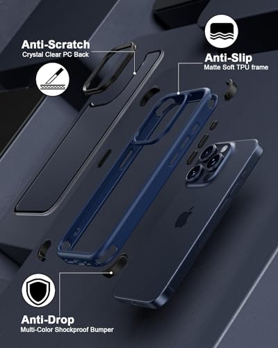 Mobnano Compatible with iPhone 15 Pro Max Case, with Multicolor Protective Shockproof Bumpers, Crystal Clear Not Yellowing Anti-Scratch Hard PC Back & Soft Silicone TPU Frame Cover - Drak Blue/Black - color: Dark Blue/Black, size: iPhone 15 Pro Max