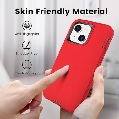Compatible with iPhone 15, Dual Layer Shockproof Full Body Cover Military Grade Drop Protection Heavy Duty Phone Case for Apple iPhone 15/14/13 6.1 inch (Red/Black) - color: Red/Black