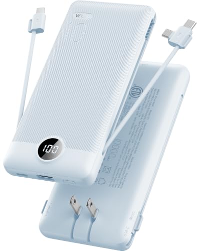 VRURC Portable Charger, Power Bank Built-in Cables and AC Wall Plug - color: Blue