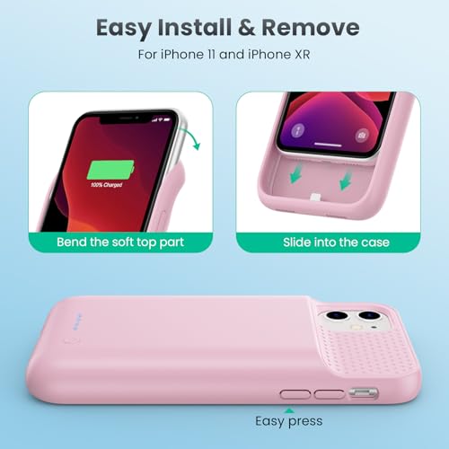 Feob Battery Case for iPhone 11/XR, [2026 Upgraded] 7500mAh Slim Portable Smart Charging Case Rechargeable Protective Extended Charging Cover for iPhone 11/XR-Pink - color: Pink